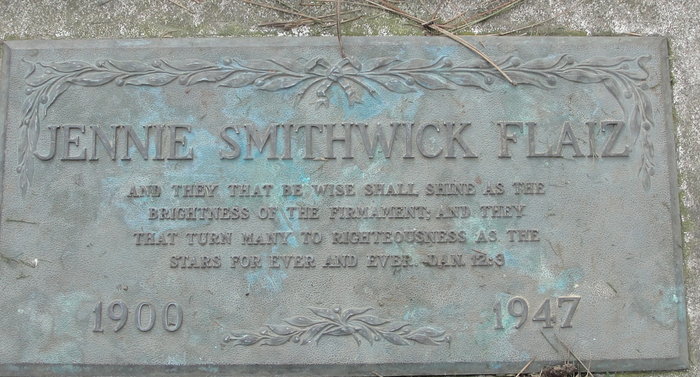 Jennie (Smithwick) Flaiz - gravestone